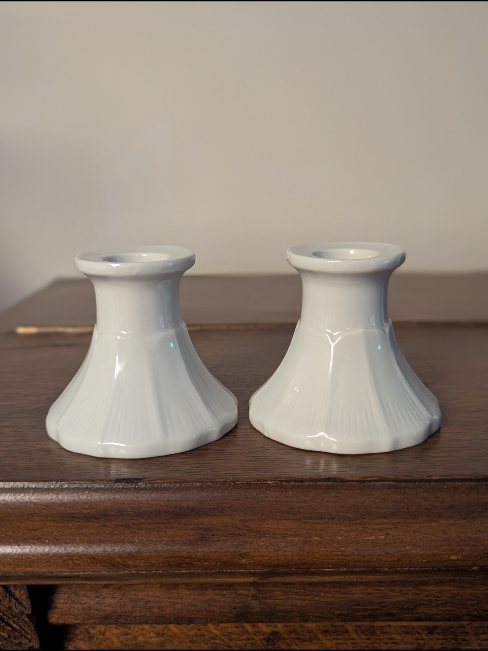 Pier 1 White Ceramic Taper Candlestick Holders Pair Vintage